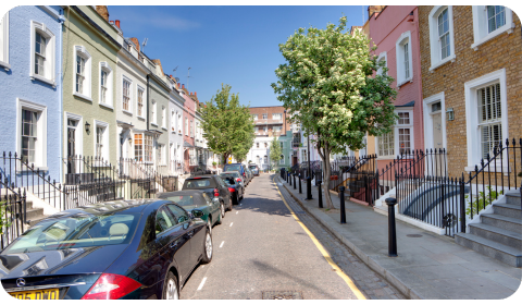 Photo of traditional colourful houses in Notting Hill area, London