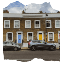 Two photos of the Islington neighbourhood in London, showing traditional houses from the outside
